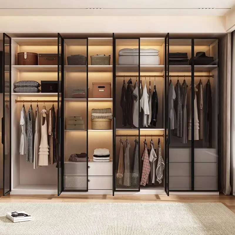 Heavy Style Wardrobes Closet Wooden Wheel Black Saving Storage Wardrobes Adult Drawers White Guarda Roupas Furniture For Home