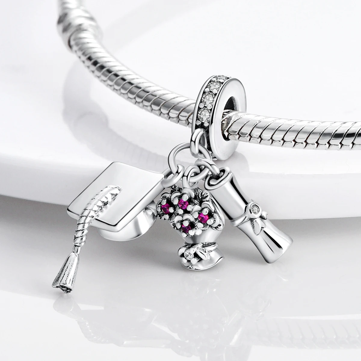 Graduation Mortarboard Silver Charms Beads Fit Original Bracelet Bag Keychain Earring Charm Bead Pendant Diy Women Jewelry Gift