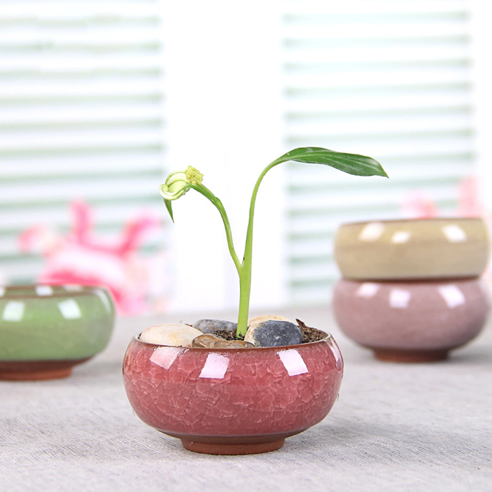 1pc Bonsai Flowerpot Ceramic Craft Plant Pot Planter Chinese Style Desktop Flower Pot For Garden Yard Living Room Balcony