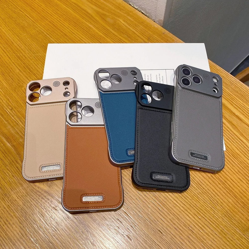 

Frameless Solid Color Leather Phone Case for iPhone Air 17 16 15 14 Plus 13 12 Pro Max With Support Magnetic Charging