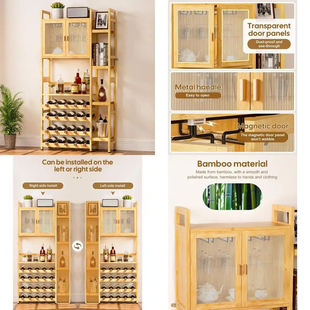 

Напольный винный шкаф со стеклянной дверью, 4-уровневым хранилищем для бутылок и 4-слойными боковыми полками для гостиной