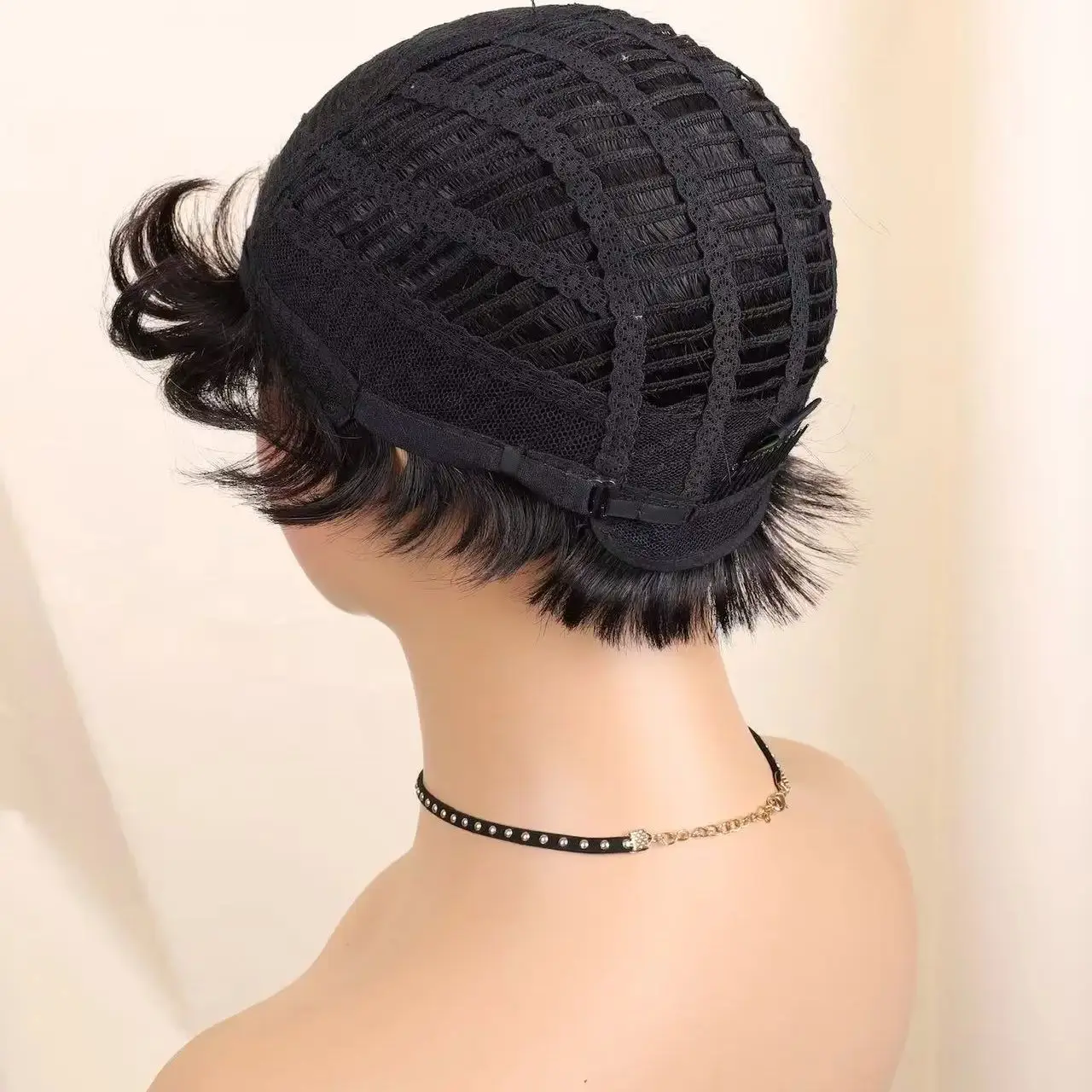 짧은 픽시컷 인모 가발 짧은 픽시컷 가발 기계 제작 헤어 가발