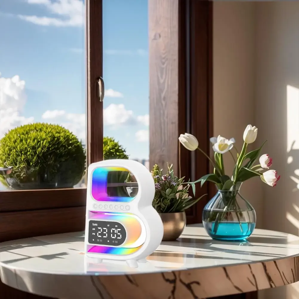 Nieuwe grote B-vorm multifunctionele Bluetooth-luidspreker Smart Music Rhythm Lighting Telefoon Draadloze oplader Ondersteuning TF-kaart AUX-ingang