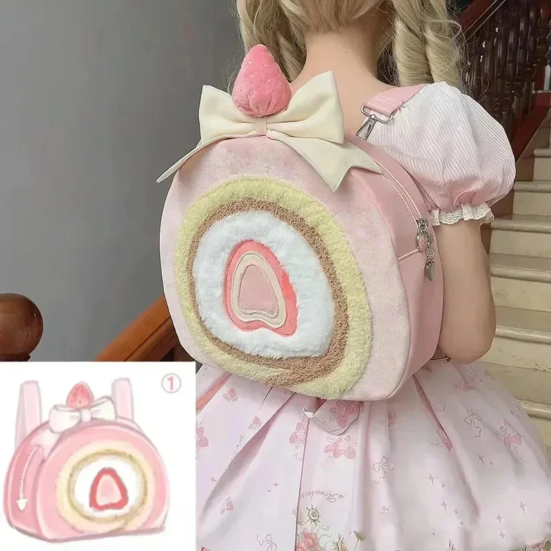 Strawberry Cake Backpacks Korean Crossbody Bag Y2K Kawaii Sweet Muse Girl Versatile Commuter Trendy High Capacity Plush Bag New