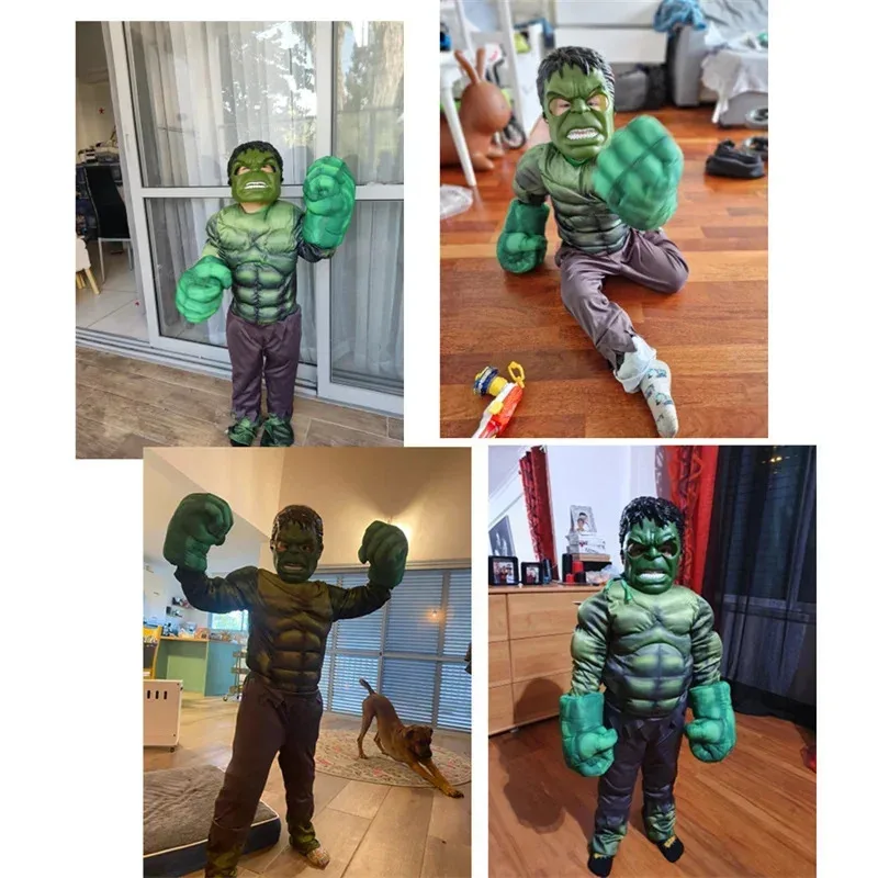 Costume da supereroe per ragazzi Film Justice Hero Green Giant Cosplay Tuta Guanti in spugna per bambini Giocattoli Regali per feste di Halloween
