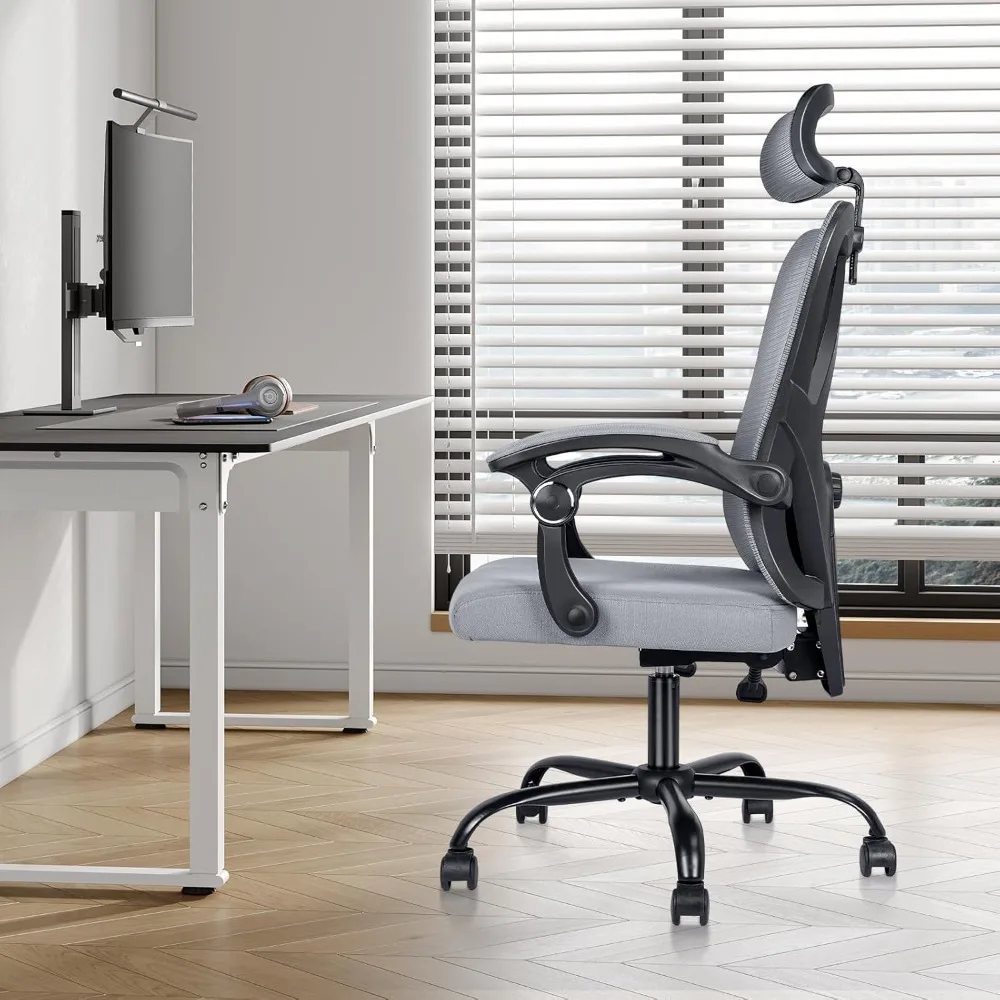 

Office Computer Desk Chair, Ergonomic High-Back Mesh Office Chair with Wheels - Lumbar Support, Flip-Up Arms, Breathable Seat, H