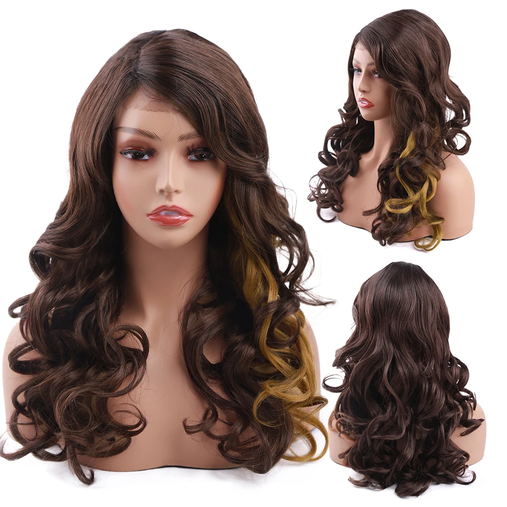 Amir Lace Front Synthetic Long Wigs For Women Free Part Long Curly Cosplay Soft Natural Daily Hair Wig 20 Inch