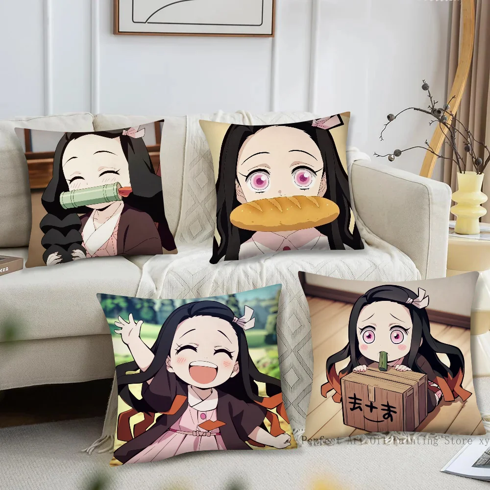 Nezuko Animation Demo Slayer Blade PillowCase Square Pillow Bedroom Sofa Leisure Comfort Cushion Car Living Room Home Decoration
