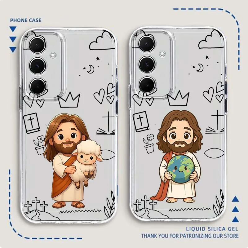 

Jesus cartoon style pattern For Samsung Galaxy Note 20 10 F12 M23 F23 M14 F15 M54 M55 Ultra Plus 5G Transparent Phone Case