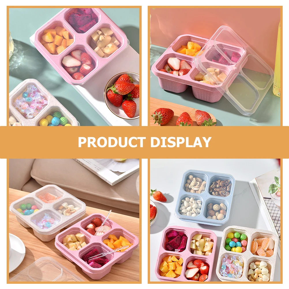 

Practical Compartment Snack Box 3Pcs Dried Fruit Storage Dish With Clear Lid Stylish Food Serving Tray