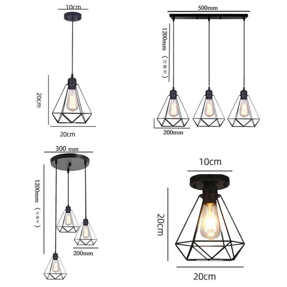 

1/3 Head Vintage E27 Metal Ceiling Chandeliers Industrial Black Pendant Lamp Shades for Kitchen Island Living Room Dining Room