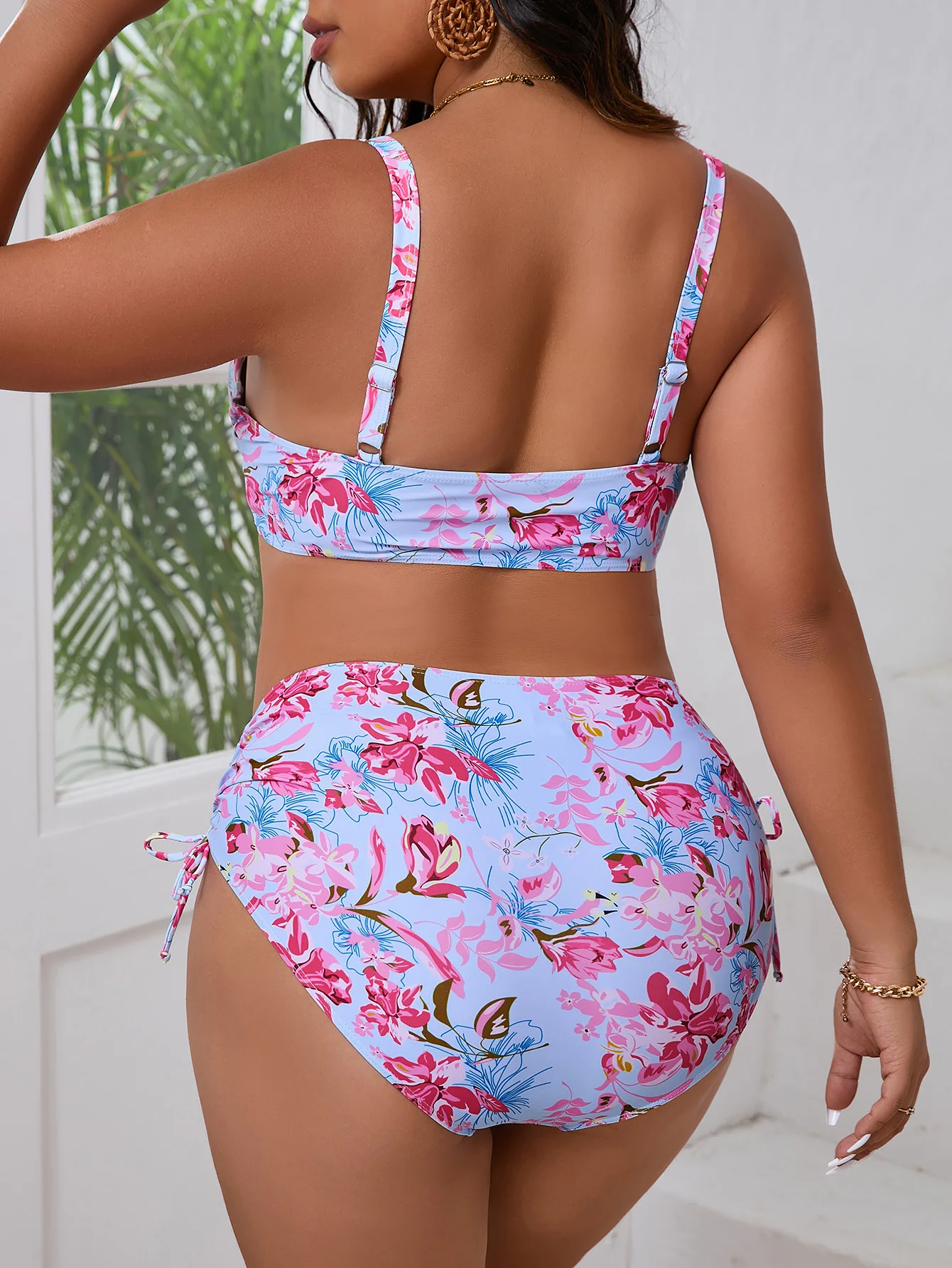 New summer large size one-piece sexy bikini 2024 drawstring cross swimsuit sling print swimsuit high waist tight beach swimsuit