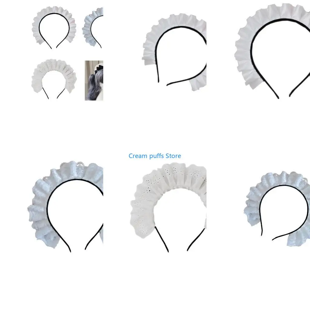 50LE Delicate Cosplay Maid Headbands Japanese Pleated Lace Hair Hoop Halloween Party Costume Tool for Women Girl