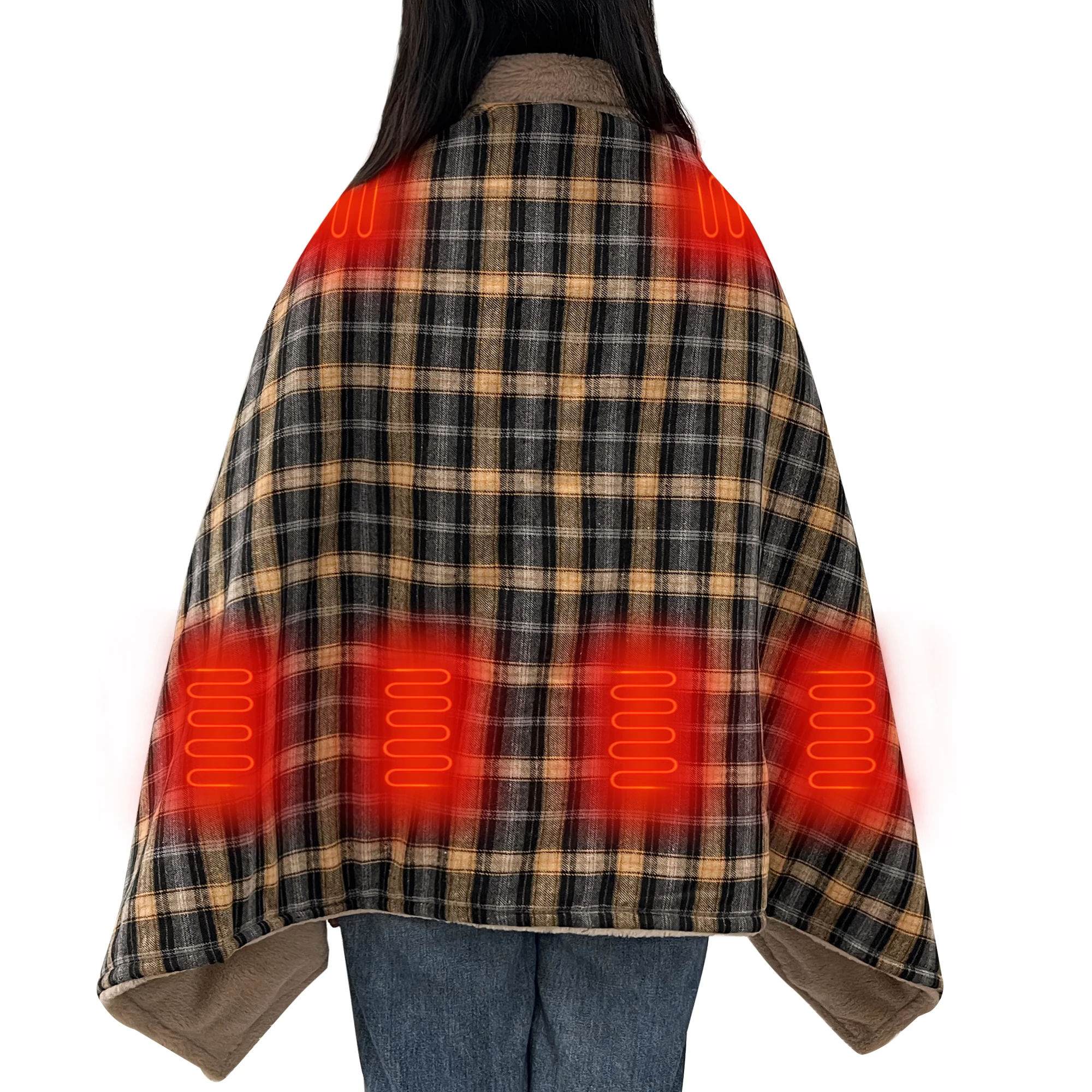 

3 heating levels Wearable electric plaid heated shawl blanket for car office family travel
