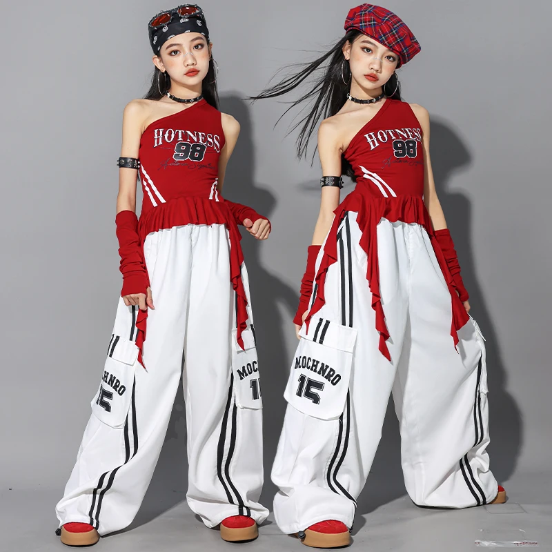Hip Hop Kids Crop Top Street Dance Pantaloni bianchi larghi Ragazze Stage Streetwear Bambini Costume jazz Ragazza Gruppo Adolescenti Set di vestiti