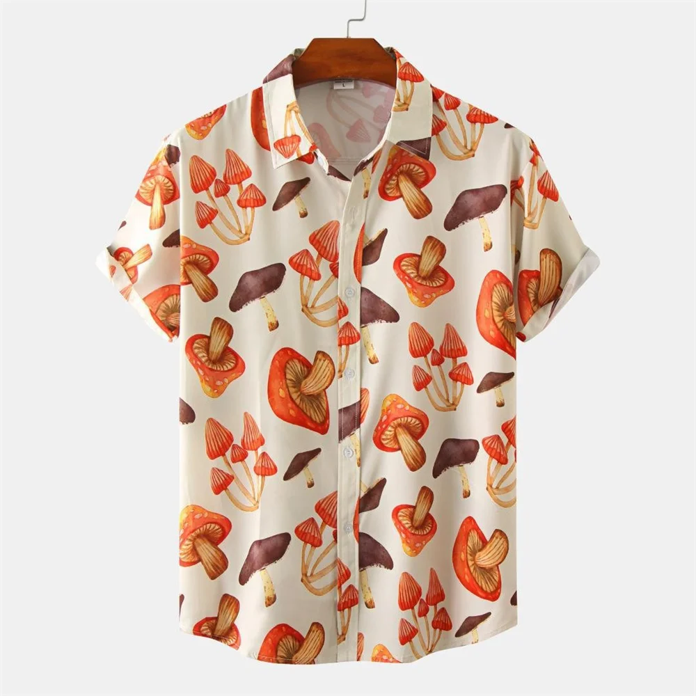 

Men's shirt lapel summer short sleeve new style printed mushroom graphic casual breathable shirt men's simple tops