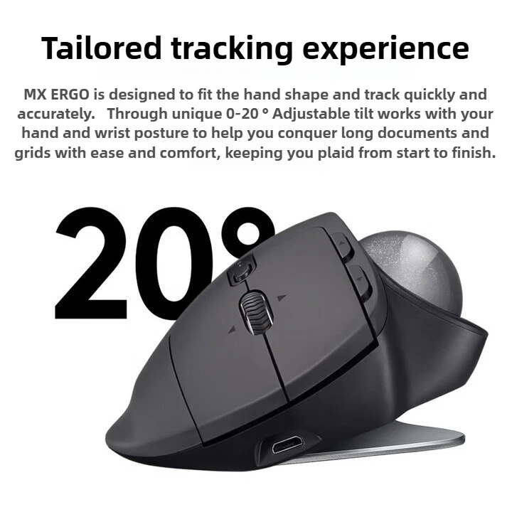 Logitech MX ERGO Wireless Trackball Mouse,Multi-device Switch,Quick Charge, Adjustable Ergonomic Mouse for Office Drawing Laptop