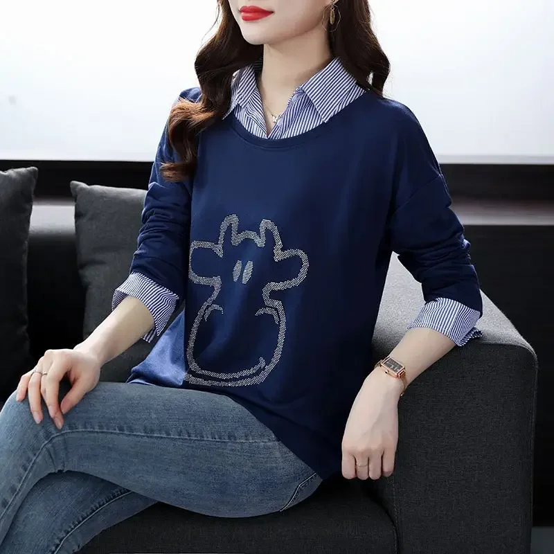 

Pullovers Graphic Female Top Baggy Contrasting Colors Loose Women's Sweatshirts on Promotion Novelty Outerwears Matching Cotton