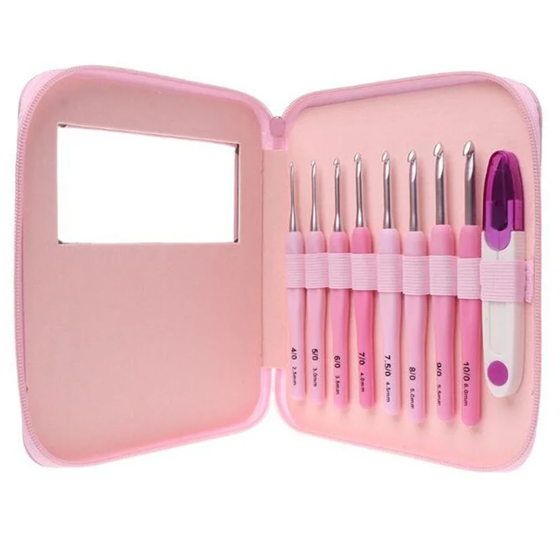 

AA81-9 шт. комплект крючков для вязания, эргономичная мягкая ручка, набор алюминиевых крючков с 8 размерами для рукоделия, принадлежности для вязания крючком