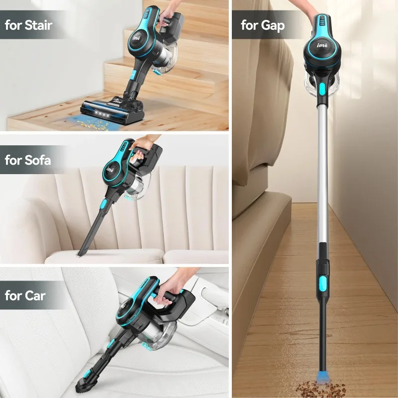 INSE Cordless Vacuum Cleaner,6-in-1 Rechargeable Stick Vacuum Lightweight for Carpet Hardfloor Pet Hair Home,N520/N5T Blue