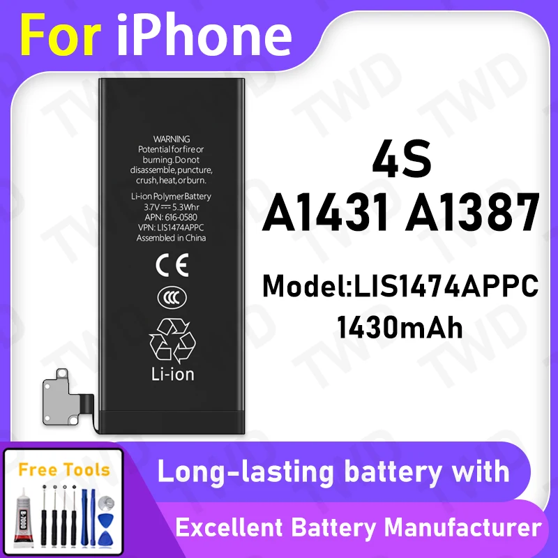 

100% New LIS1474APPC Battery For iPhone 4S Replacement Bateria+Free Tools