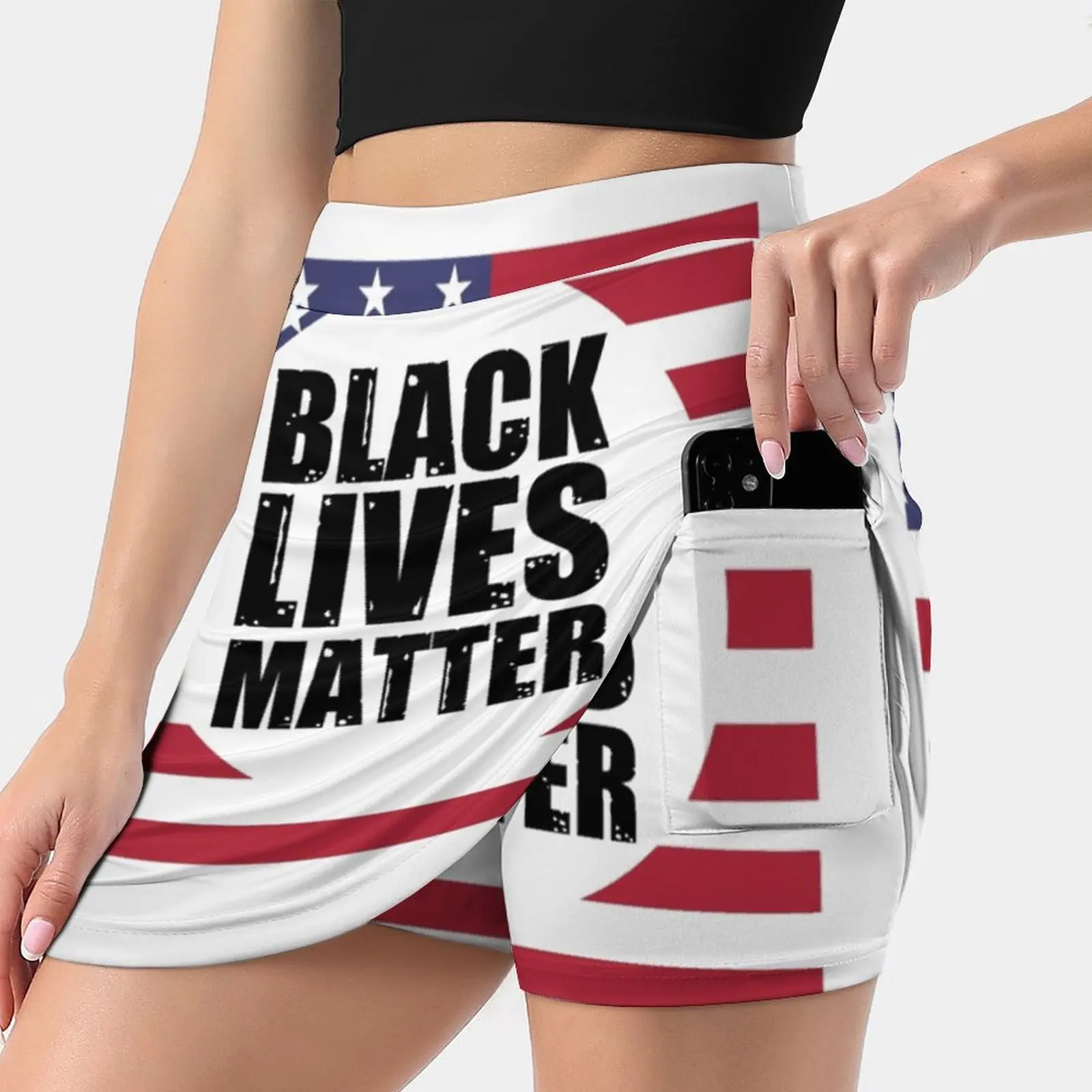 Us Flag Black Lives Matter Tennis Golf Skirt Sexy A-Line Harajuku Shorts Skirt With Phone Pockets Skort Black Lives Matter Us