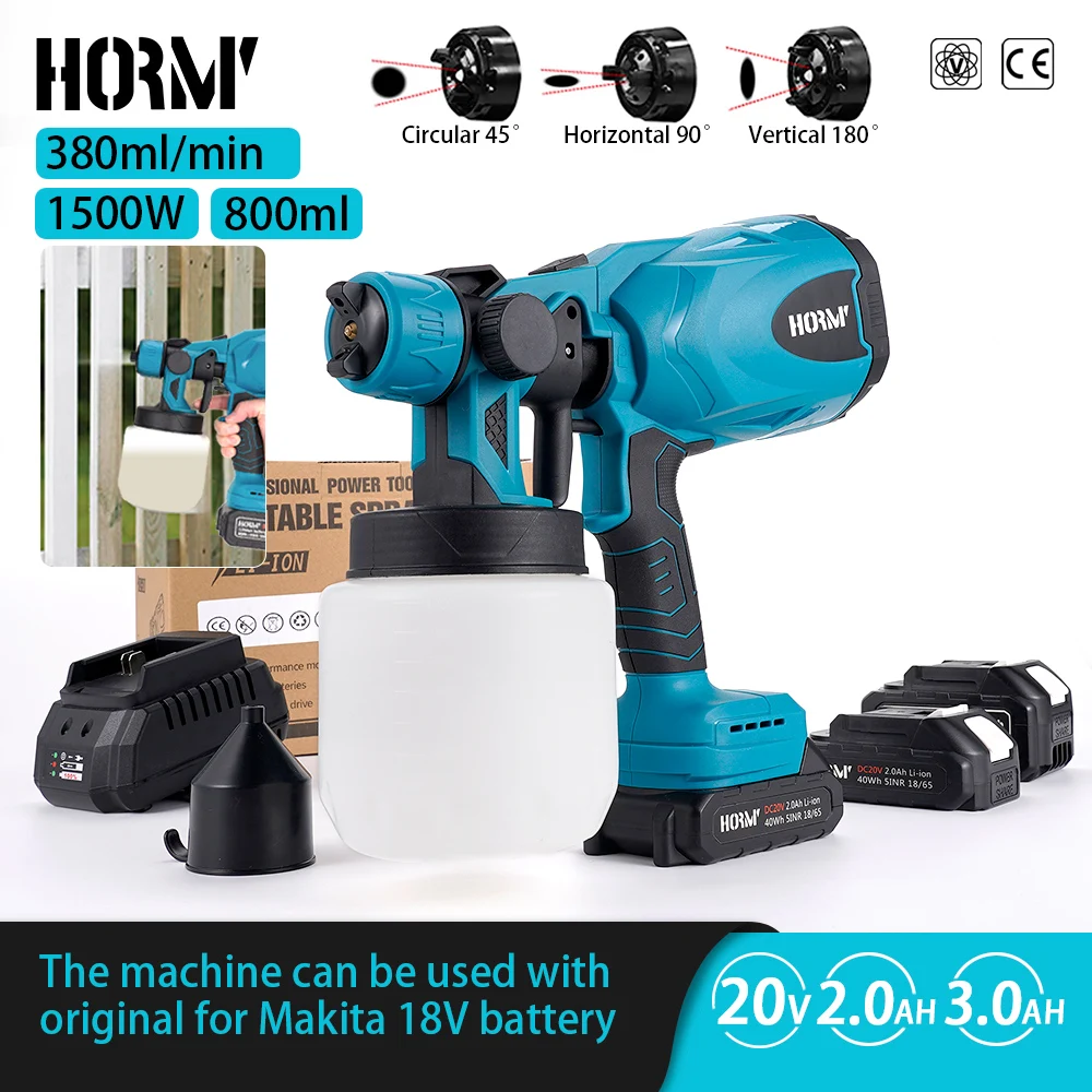 Hormy 800ml Cordless Spray Gun18V High Voltage Decoration Furniture Automotive Touch up Spray Gun For Makita 18V Lithium Battery