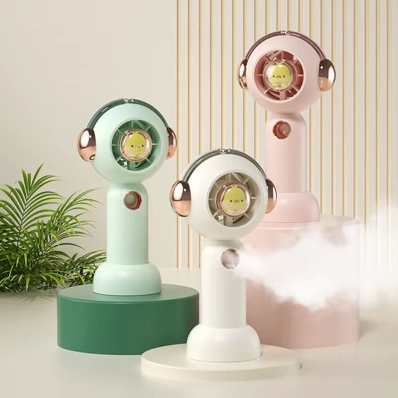 2026 New Cartoon Handheld Mist Fan USB Rechargeable Portable Pocket Humidifier Fan Mini Outdoor Travel Camping Car