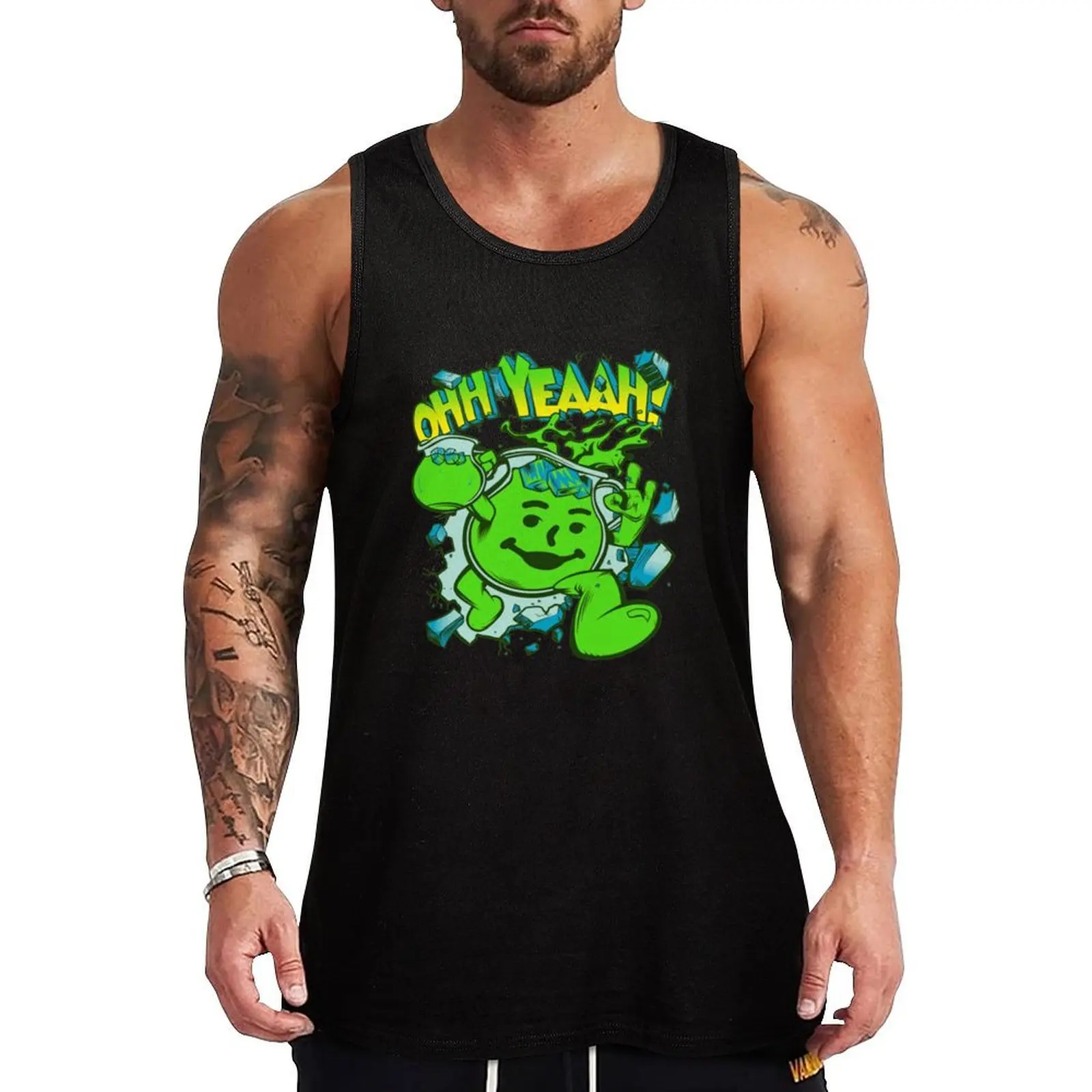 

Kool Aid Man OHH YEAH! Kool Aid Man Lime Tank Top Body man men clothing sleeveless tshirts for men