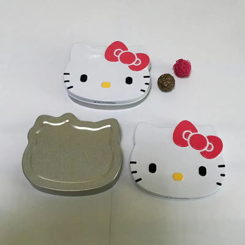 Sanrio Hello Kitty Kotak Tinplate Kotak Penyimpanan Kucing Kt Logam Lucu Perhiasan Kartu Permen Stiker Timah Organizer Kaleng Hadiah dengan Bantalan Memo