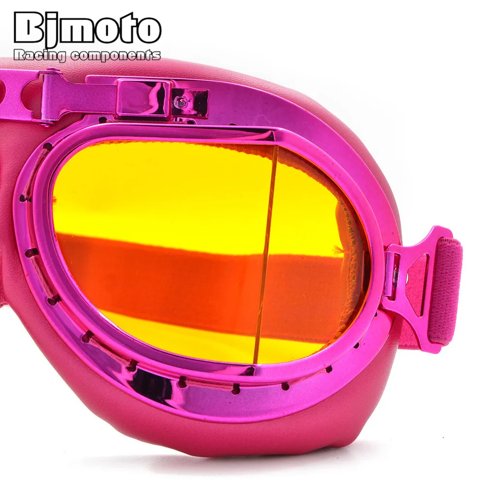 Bjmoto moto Pink Goggles Glasses Vintage Pilot goggles For motorcycle helmet goggles