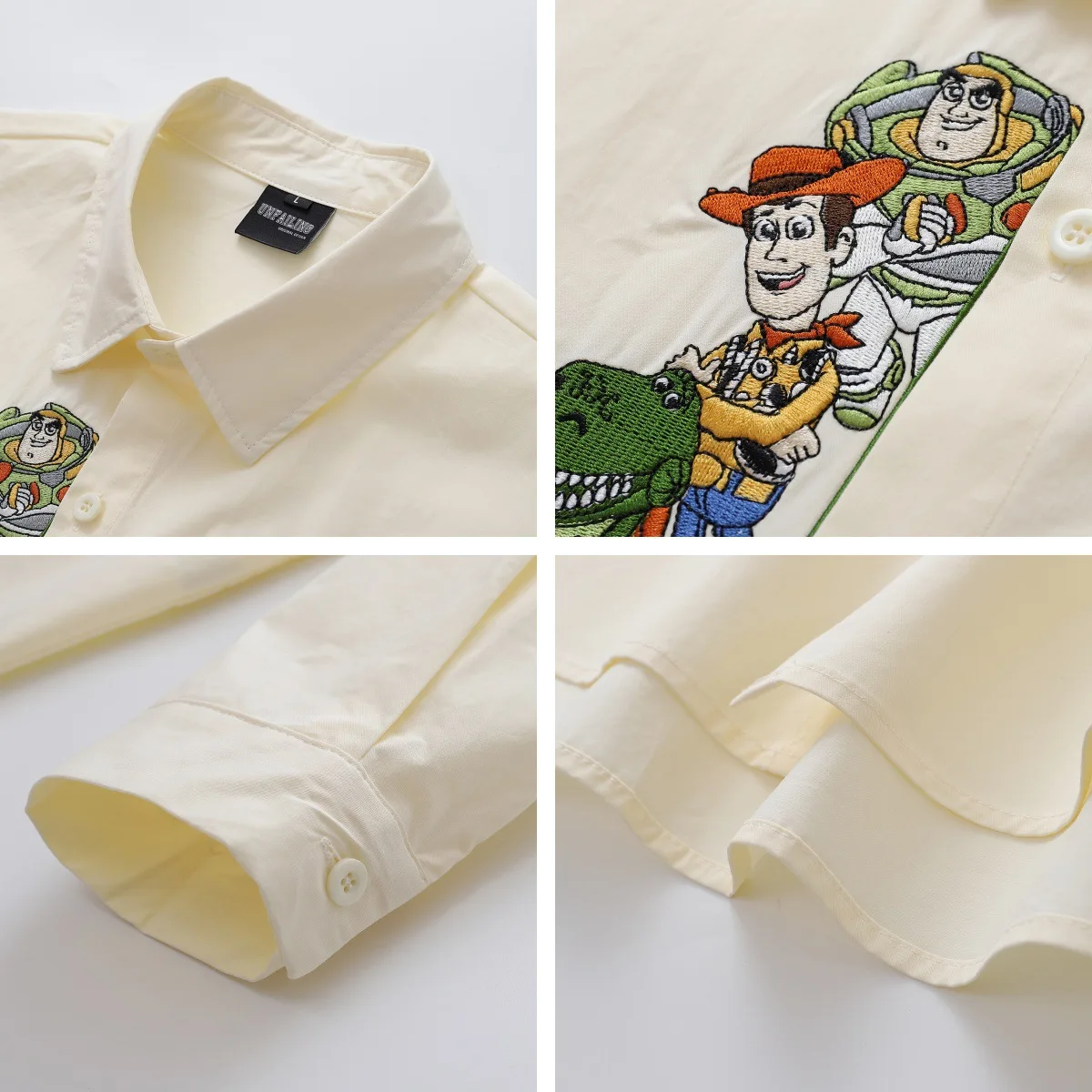 American Retro Cartoon Embroidered Long Sleeve Shirt for Men and Women 2025 Autumn Oversize Couple Casual Shirt Jacket