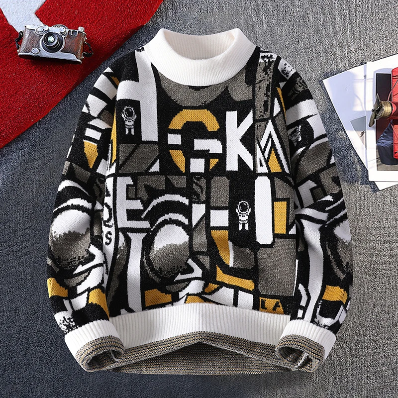 

Мужской модный теплый вязаный свитер с вышивкой для подростков, базовая футболка, индивидуальная внутренняя одежда, верхняя одежда для подростков