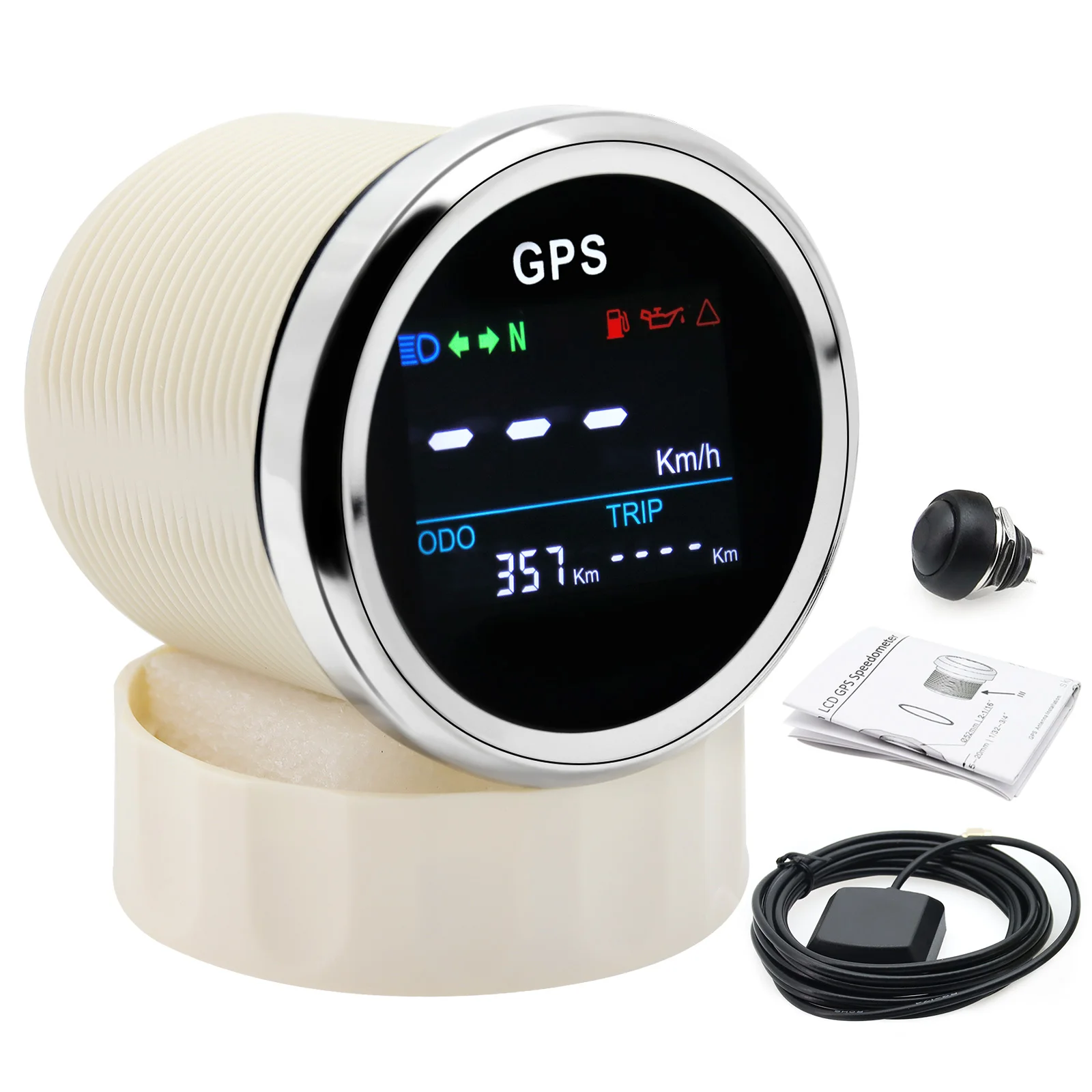 52mm GPS Speedometer Universal Speed Gauge + GPS Antenna with ODO TRIP Fuel Level Oil Press Alarm for Marine Boats Yacht 12V 24V view 6