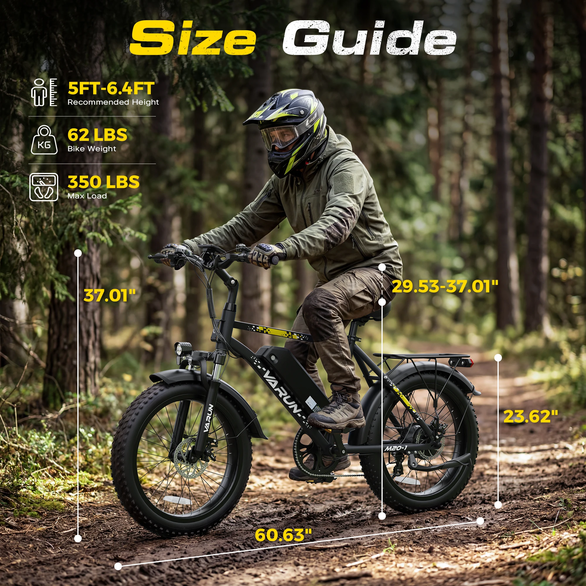  VARUN 1000W Peak Electric Bike for Adults, 20" 3.0" Fat Tire Ebike 48V 13Ah Removable Battery, 7-Speed 30-60+ Miles Range E-bike for Mountains, Snow, Sand - view 7