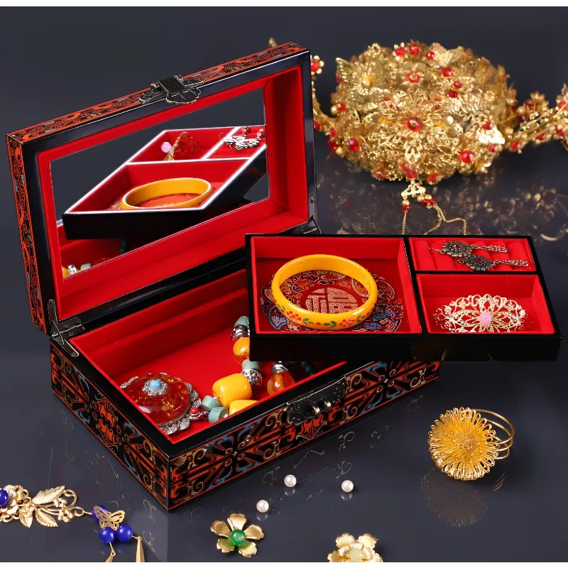 Retro Han‑pattern Lacquer Storage Chest, Classical Wooden Chinese‑style Container For Custom‑made Premium Gifts