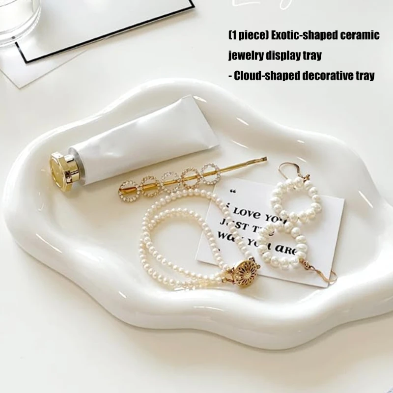 

H7EB Handcraft Ceramic Cloud Shaped Plate Decorative Jewelry Storage Solution