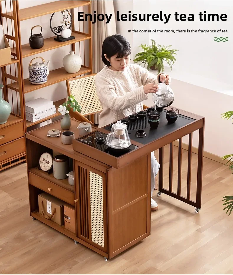 2025 Hot Selling Portable Tea Table with Heating Kettle for Home Balcony Tea Ceremony