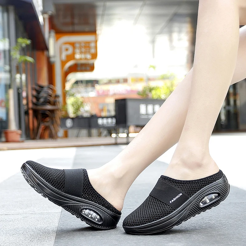 Women Wedge Slippers Anti-slip Casual Female Sandals Platform Retro Summer thick sole air cushion shock absorption outdoor Shoes