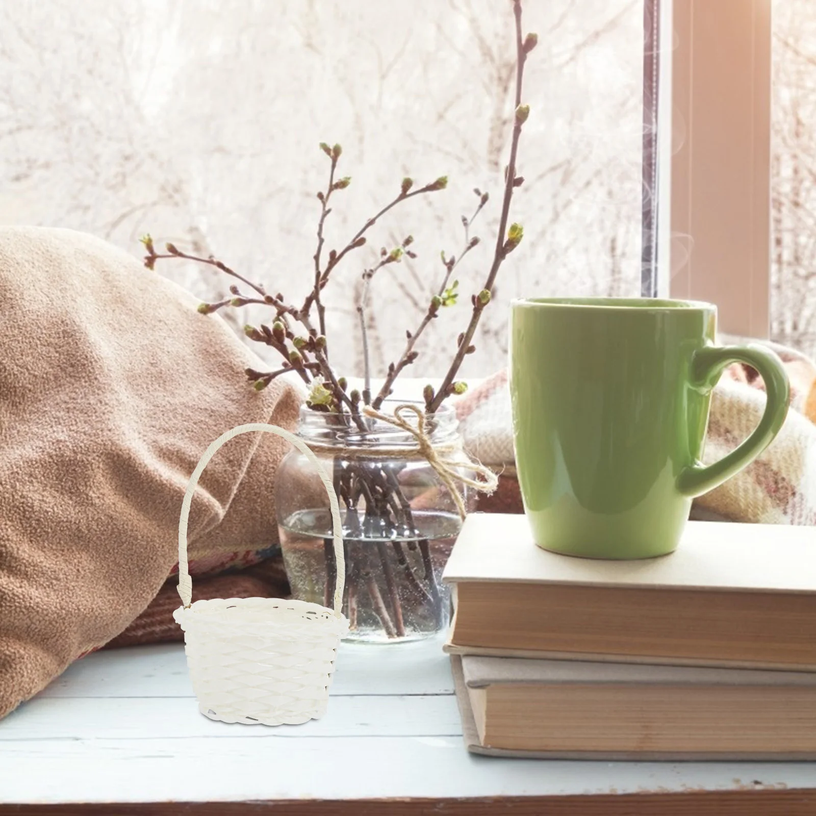 

6Pcs Stylish Handle Woven Baskets Solid Rattan Basket Multi Functional Household Storage Solution Farmhouse Country Picking