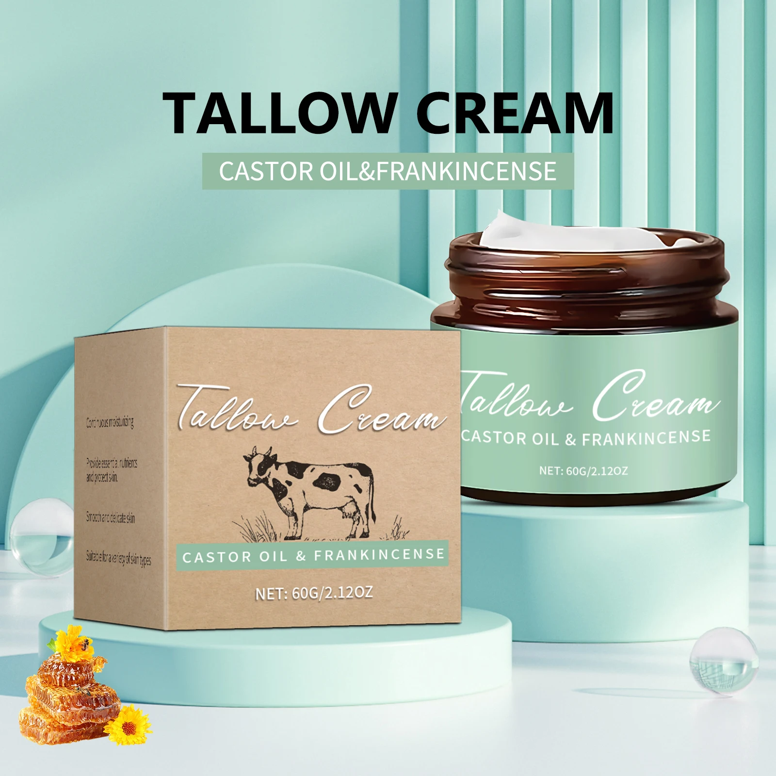 

Premium Tallow Cream 60ml - Multi-Purpose Moisturizing Cream for Face Hands Shoulders Legs Feet