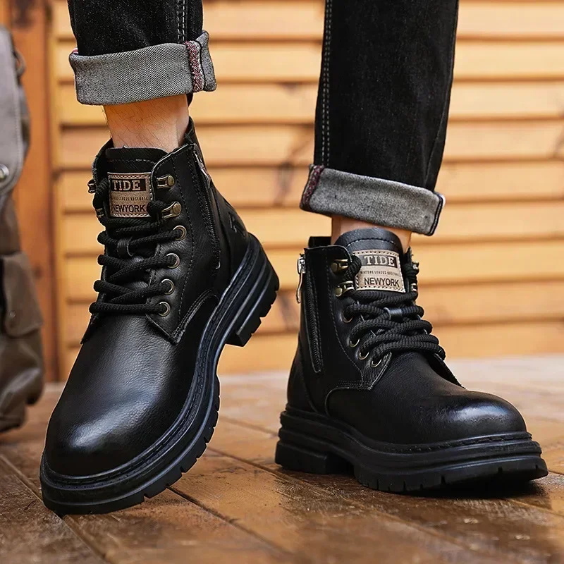 Men's High-End Designer British Retro Boots New High-Top Casual Men's Martens Boots Street Outdoor Work Shoes Cowboy Boots