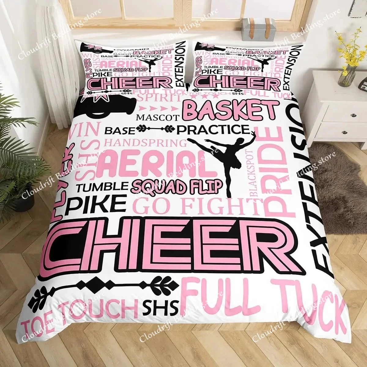 

Gymnastics Dance Lovers Duvet Cover King,Watercolor Butterfly Star Sky Bedding Set,Silhouette Rainbow Graffiti Quilt Cover