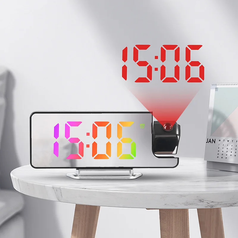 Digital Alarm Clock 180° Rotation Time Projection Alarm Clock With Temperature Snooze Table Clock 12/24H USB Projector LED Clock