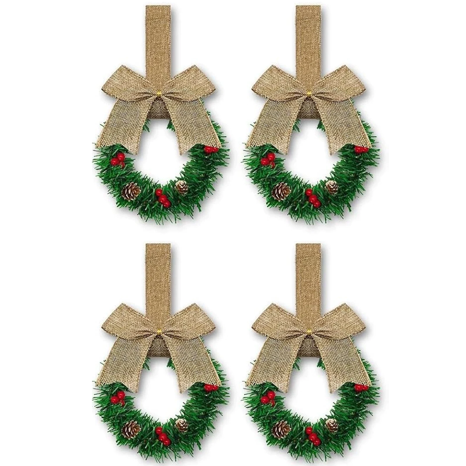 

4piece Cafe Joyful Atmosphere Kitchen Cabinet Wreaths Christmas Waterproof And Easy To Hang Christmas Cabinet Decor
