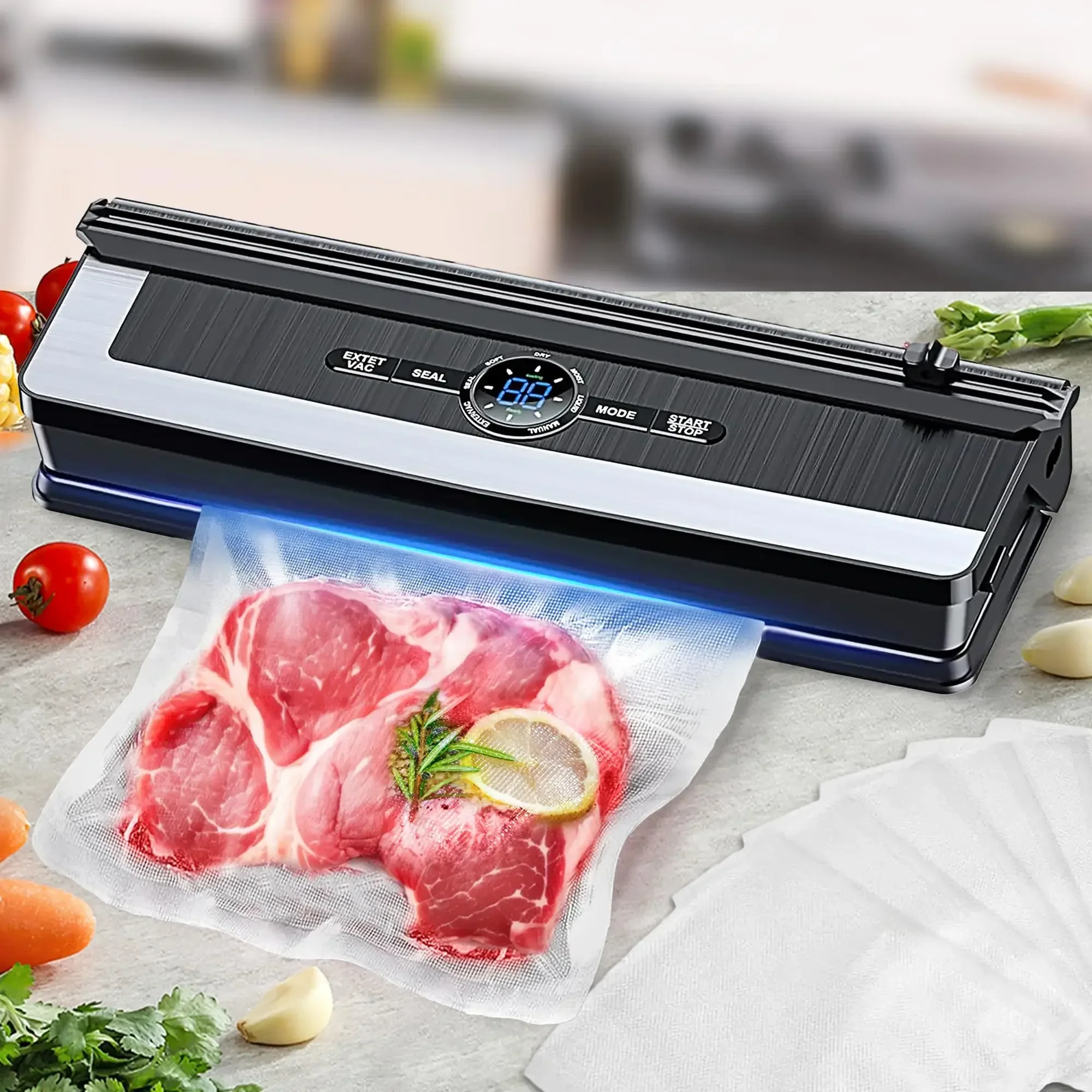 Vacuum Sealer Automatic Air Sealing Food Vacuum Sealer Machine for Dry and Moist Food 6 Modes with Build-in Cutter 5mm Heater