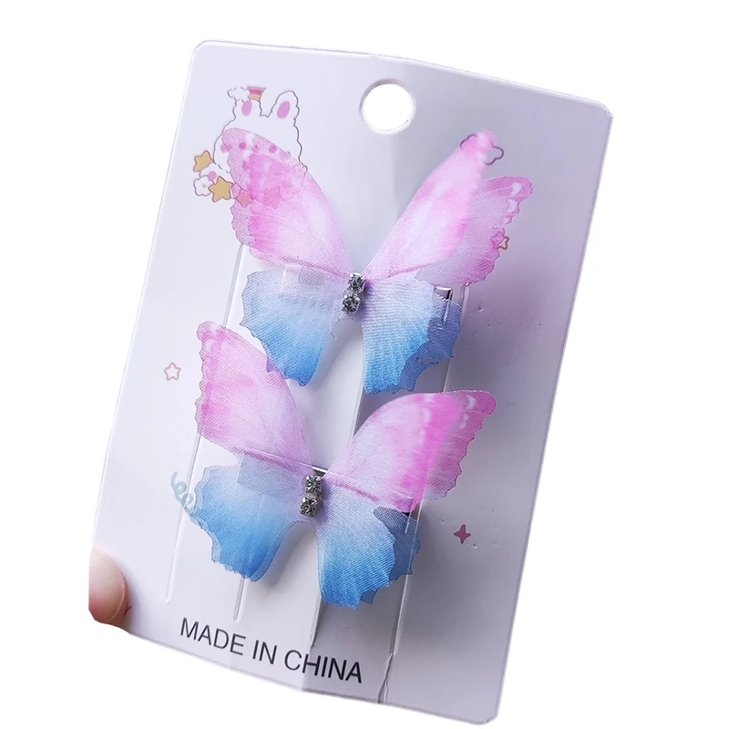 2PCS New Multi Color Double Layer Mesh Butterfly Girls Lovely Hairpins Children Headwear Hairgrip Hair Clips Hair Accessories