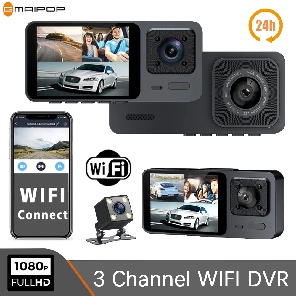 

WIFI 3 Channel Dash Cam for Cars 1080P Video Recorder With IR Night Vision Camcorder Black Box 24H Parking Monitor Car DVR