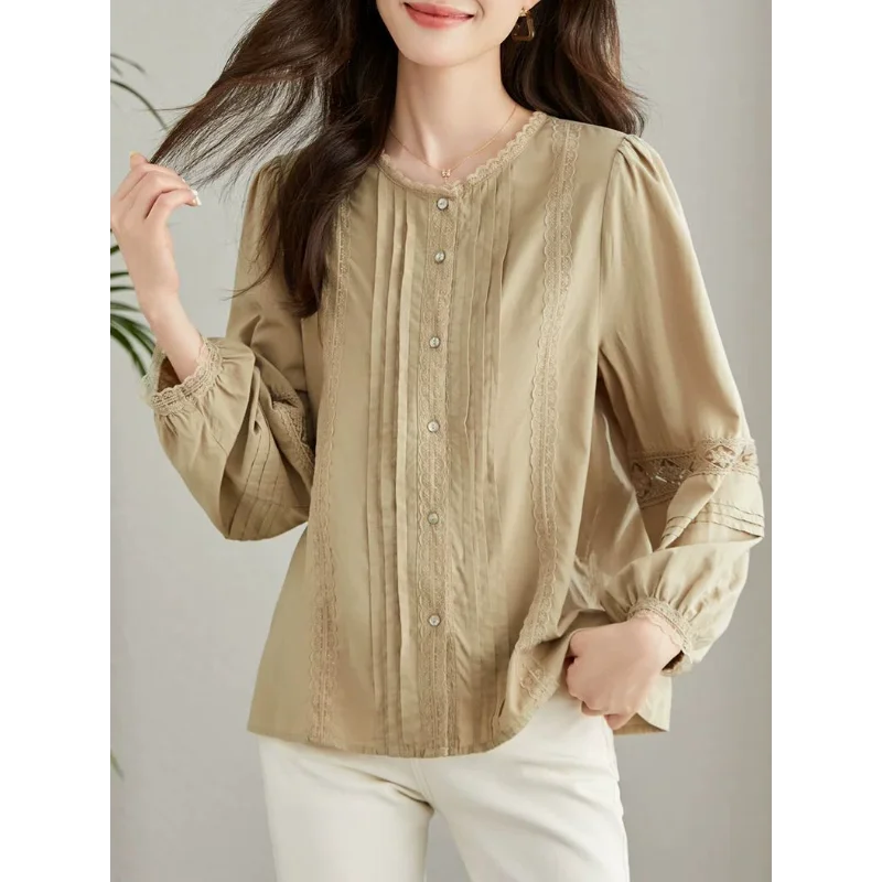 

Женская рубашка с длинными рукавами, новый дизайн, 20225, темпераментная кружевная рубашка с длинными рукавами, топ