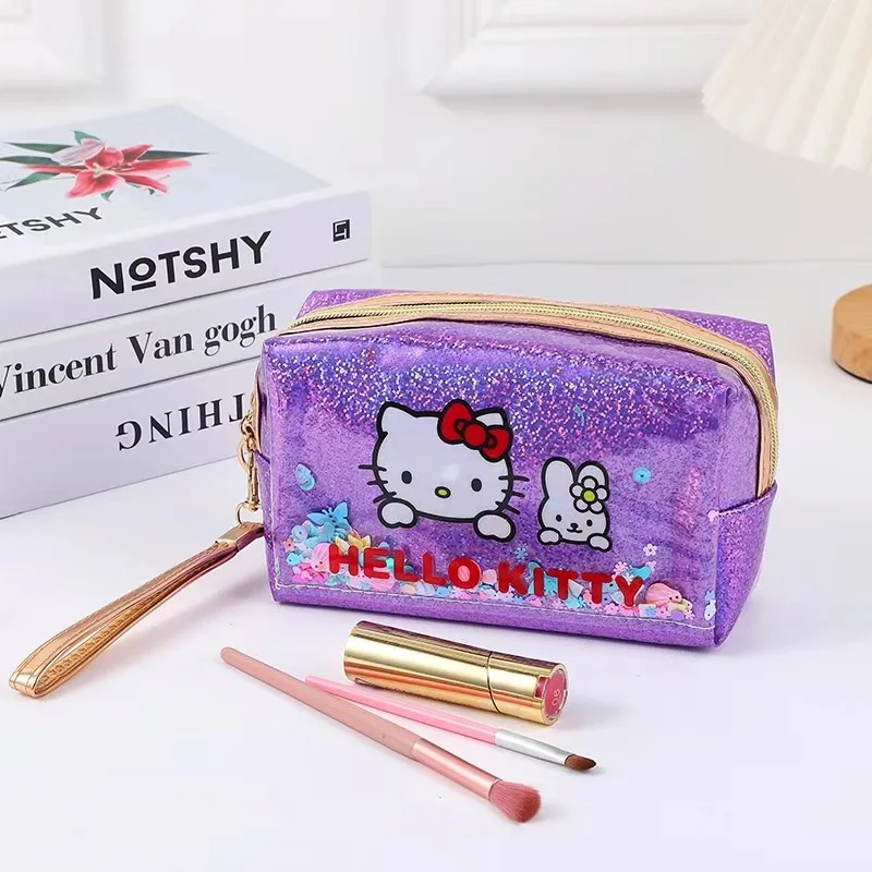 Hello Kitty Kawaii cekiny kosmetyczka Anime o dużej pojemności przenośna kreskówka kobiety makijaż etui do przechowywania artykułów piśmiennych piórnik